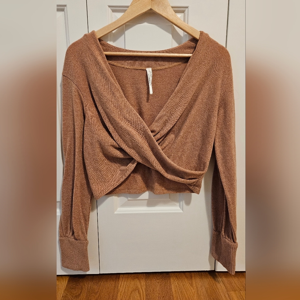 by Anthropologie XS, Camel, Faux Wrap Sweater